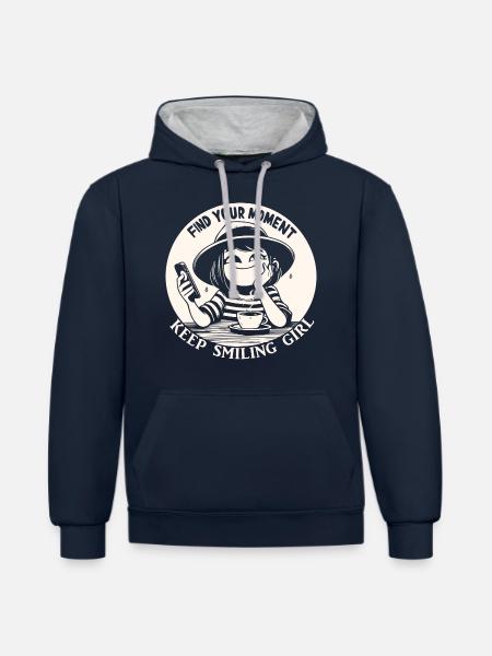 Vintage T-Shirt – Find Your Moment & Keep Smiling - Kontrast-Hoodie - Navy/Grau meliert