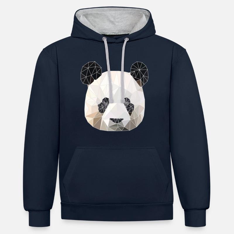panda - Sweat à capuche contrasté - bleu marine/gris chiné