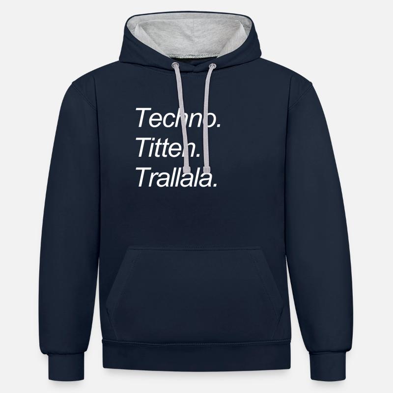 Techno Titten Trallala - Kontrast-Hoodie - Navy/Grau meliert