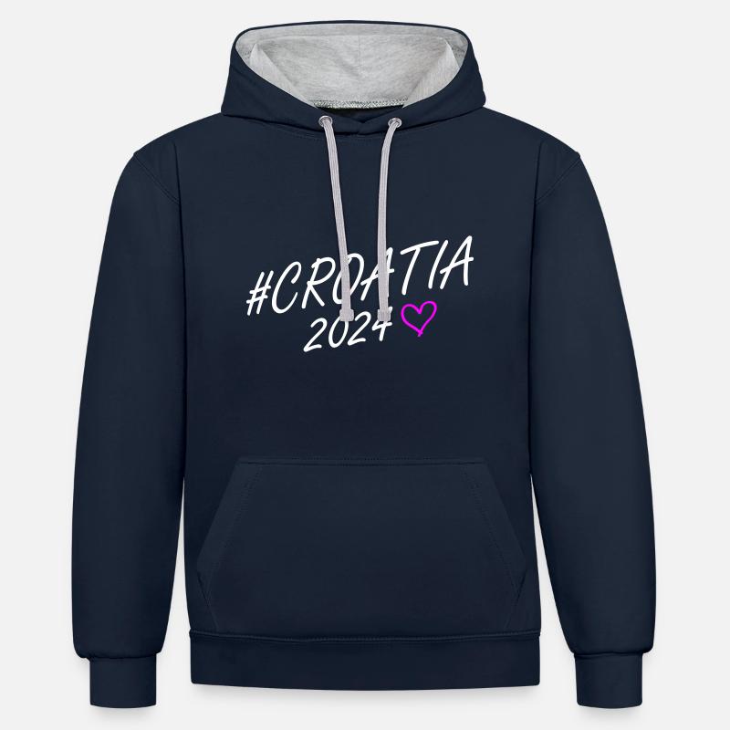 Croatie 2024 Heart Trip - Sweat à capuche contrasté - bleu marine/gris chiné