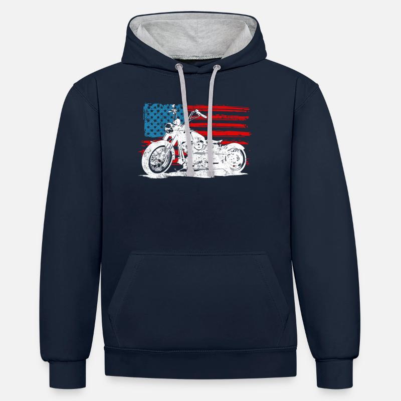 Usa de moto - Sweat à capuche contrasté - bleu marine/gris chiné