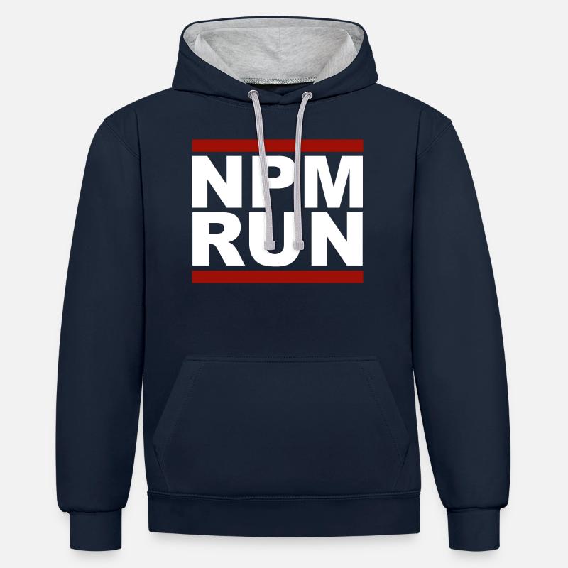 javascript, Javascript, npm run - Kontrast-Hoodie - Navy/Grau meliert