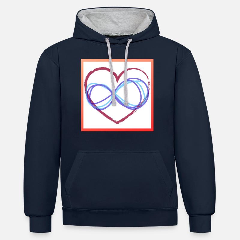 Herz Unendlichkeit - Kontrast-Hoodie - Navy/Grau meliert