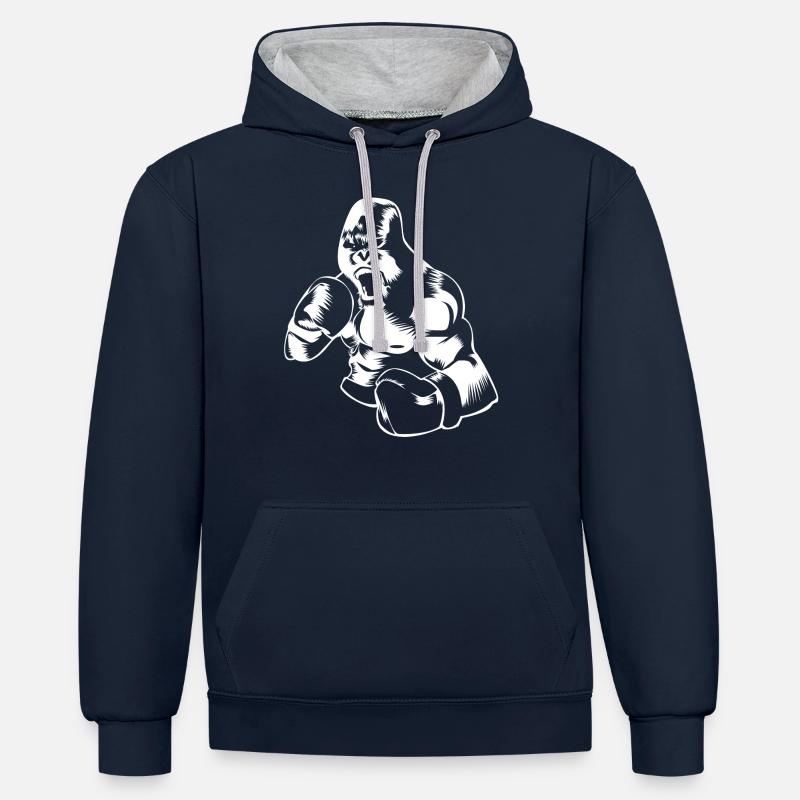 gorilla boxe - Sweat à capuche contrasté - bleu marine/gris chiné