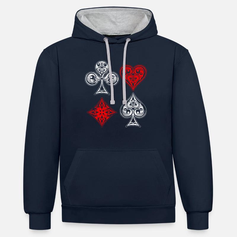 Symboles de poker - Sweat à capuche contrasté - bleu marine/gris chiné
