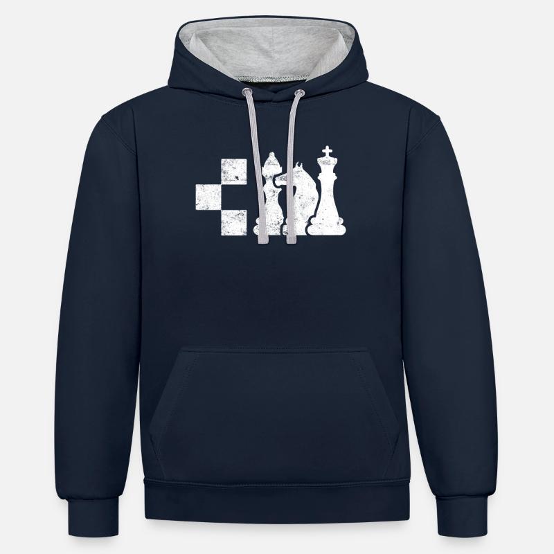 Echecs Echecs - Sweat à capuche contrasté - bleu marine/gris chiné