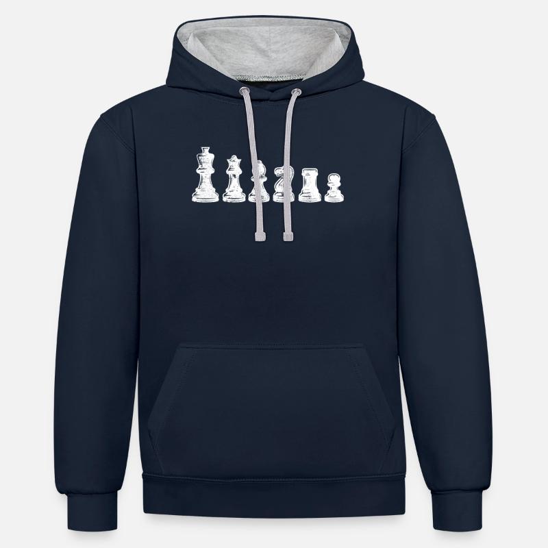 Figures d'échecs - Sweat à capuche contrasté - bleu marine/gris chiné