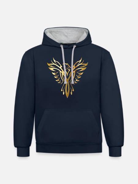 Bird phoenix wing gold - Contrast hoodie - navy/heather grey