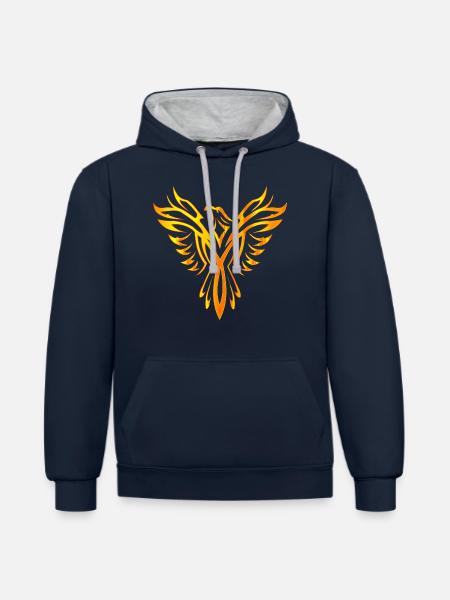 Bird phoenix wing fire - Contrast hoodie - navy/heather grey