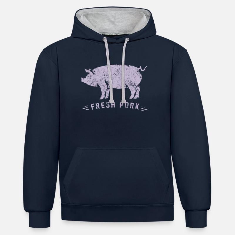Ferme porcine - Sweat à capuche contrasté - bleu marine/gris chiné