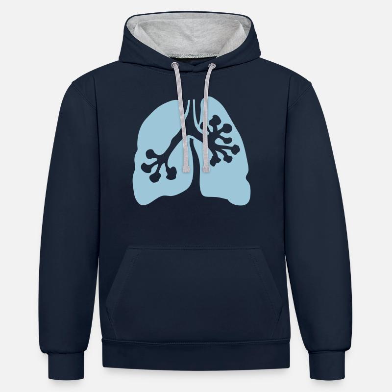 poumon 1 2 - Sweat à capuche contrasté - bleu marine/gris chiné