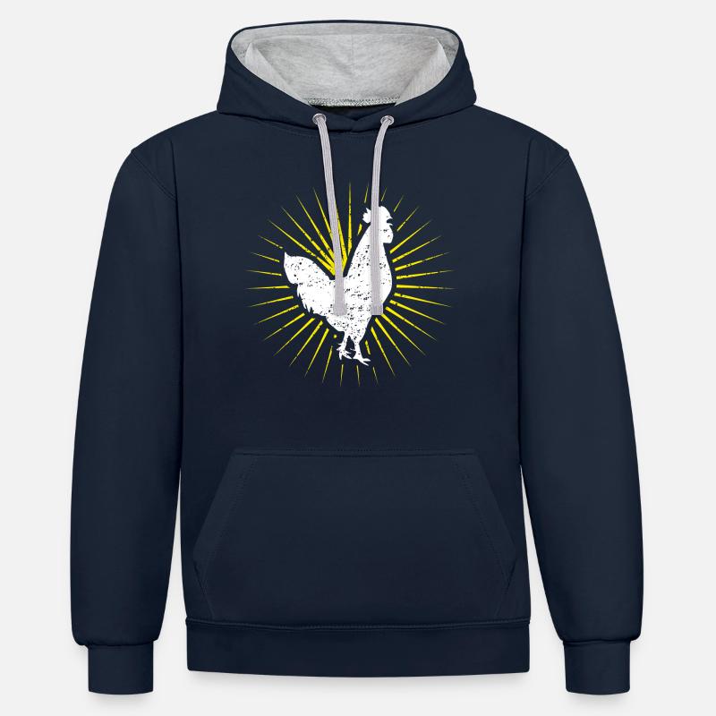 coq symbole - Sweat à capuche contrasté - bleu marine/gris chiné