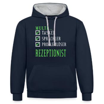 Hotel Empfang Rezeptionist Multitalent Geschenk - Kontrast-Hoodie - Navy/Grau meliert - Vorne - Nico (186cm)