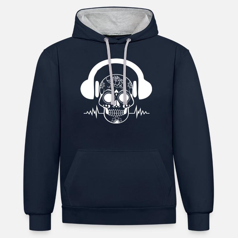 Écouteurs de musique crâne - Sweat à capuche contrasté - bleu marine/gris chiné