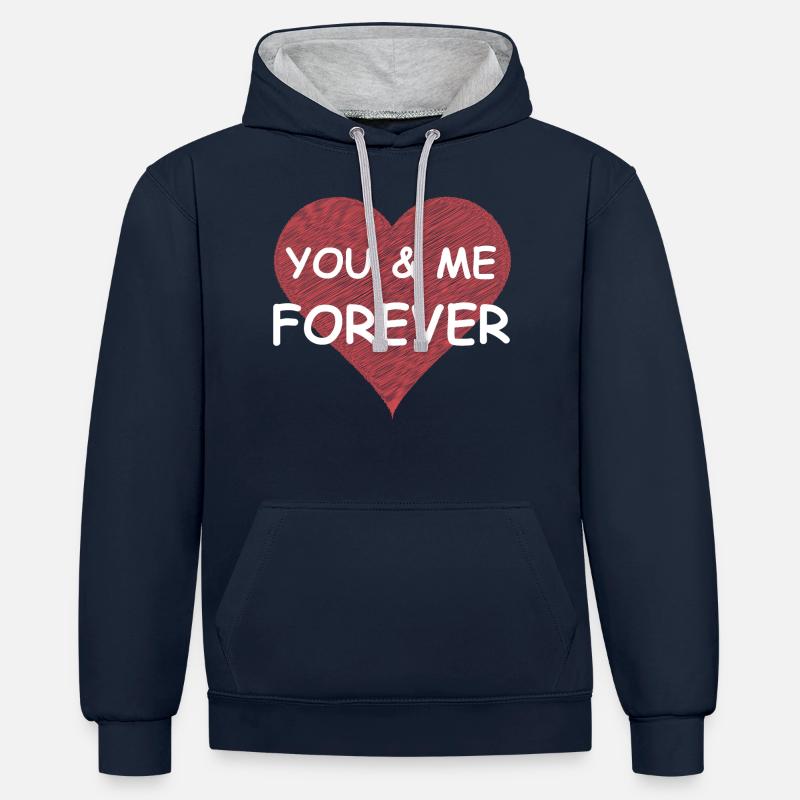 you & me forever | L’amour - Sweat à capuche contrasté - bleu marine/gris chiné