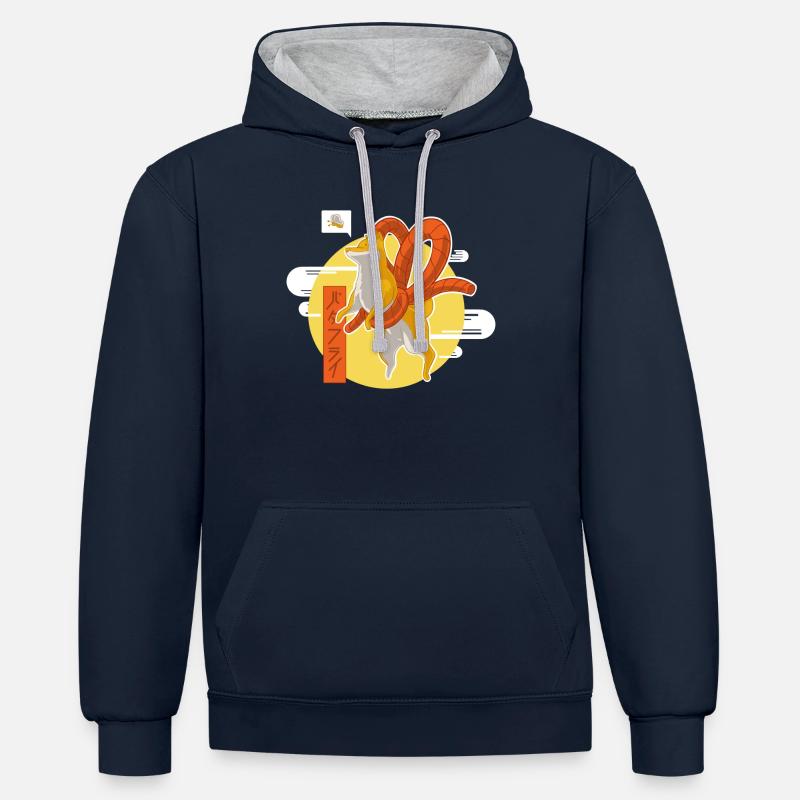 Shibufly - Papillon Shiba Inu - Sweat à capuche contrasté - bleu marine/gris chiné