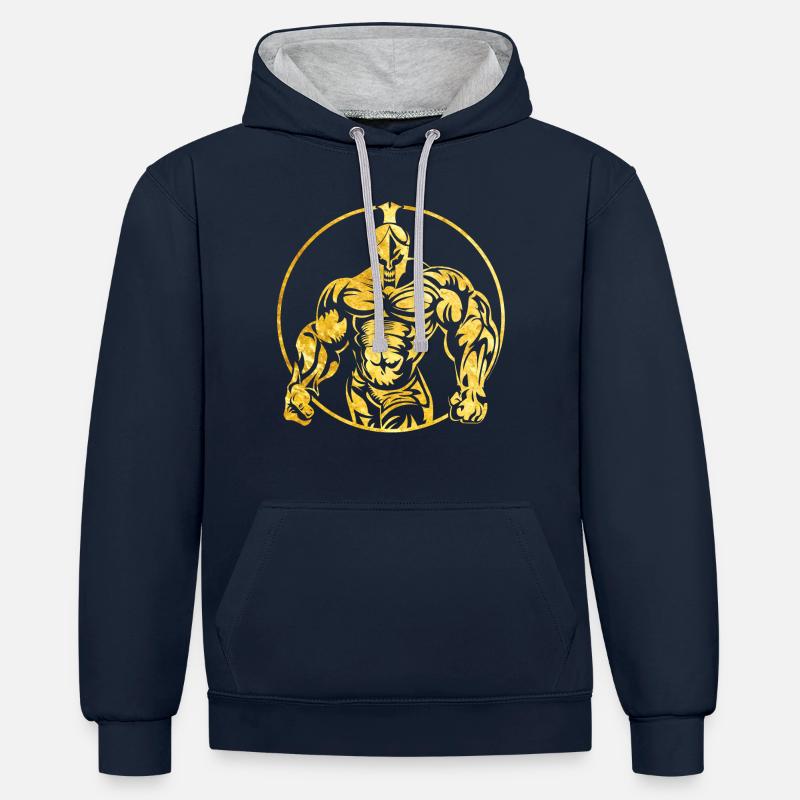 logo or spartiate - Sweat à capuche contrasté - bleu marine/gris chiné