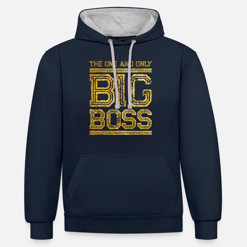 big boss gold - Sweat à capuche contrasté - bleu marine/gris chiné