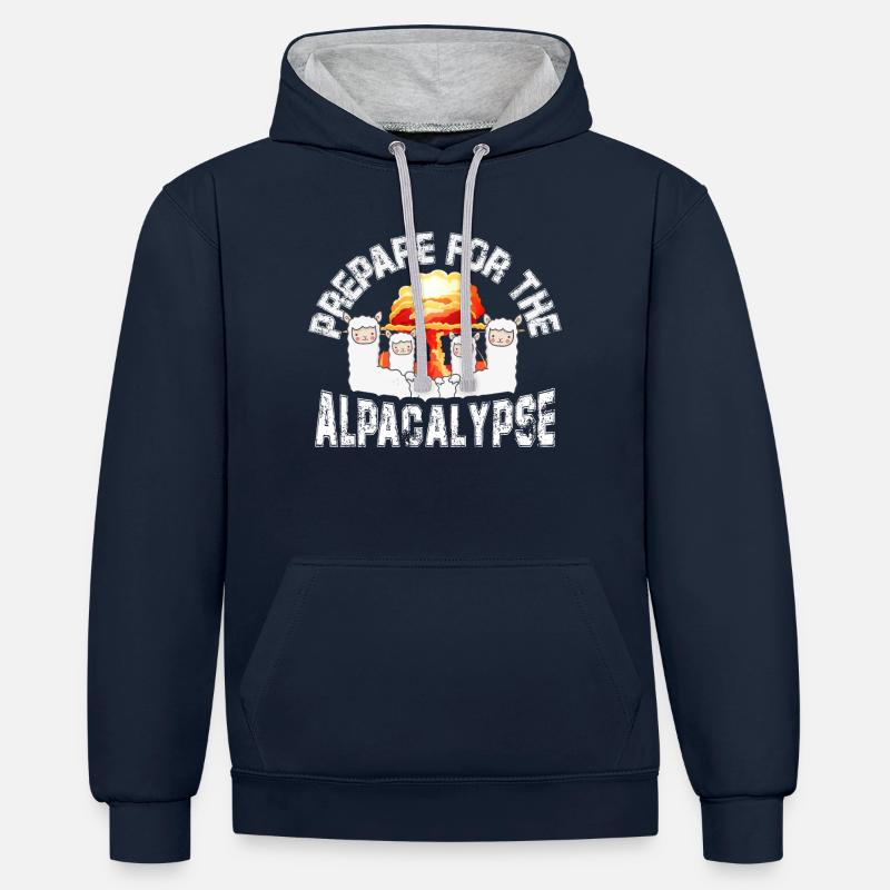 Préparez-vous à l'Alpacalypse - Sweat à capuche contrasté - bleu marine/gris chiné