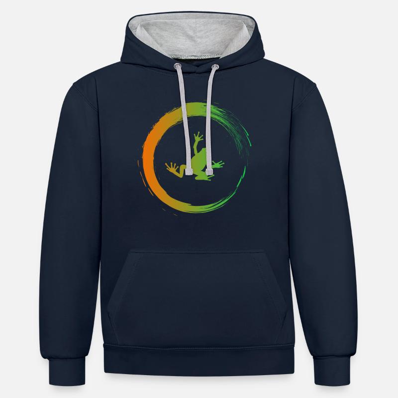 grenouille - Sweat à capuche contrasté - bleu marine/gris chiné
