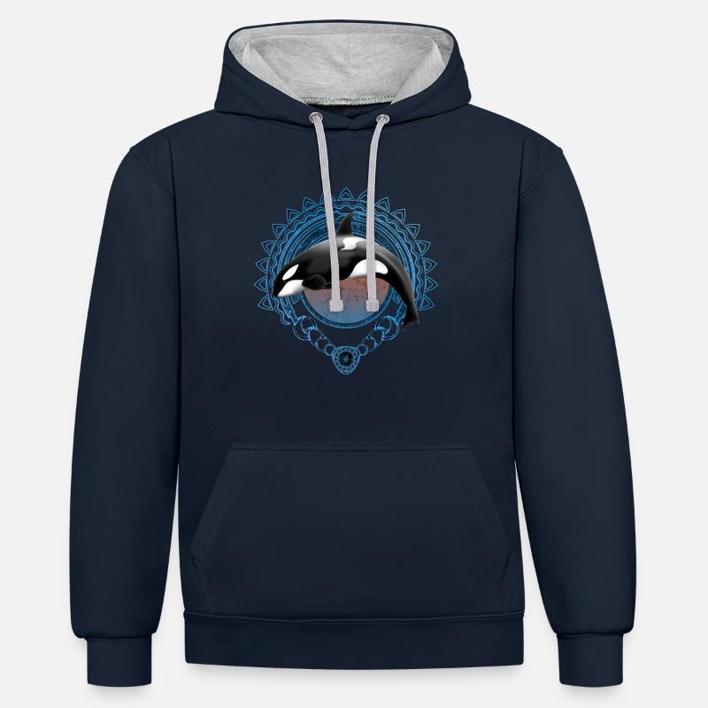 Orque orque - Sweat à capuche contrasté - bleu marine/gris chiné