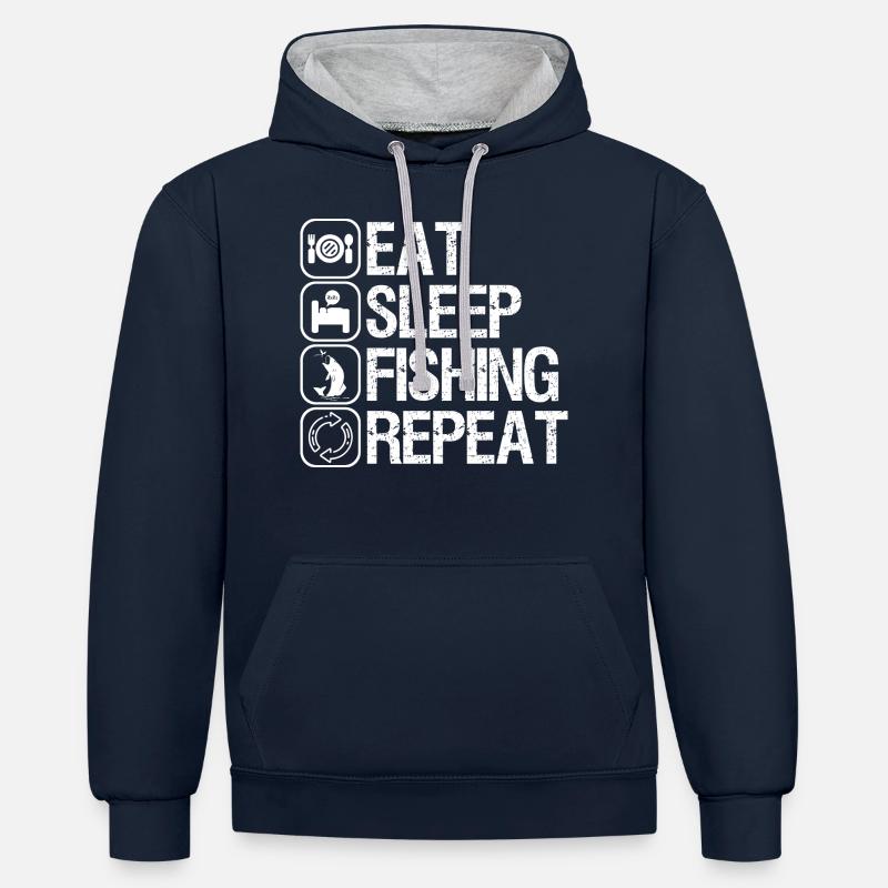 Pêche et moi - Sweat à capuche contrasté - bleu marine/gris chiné