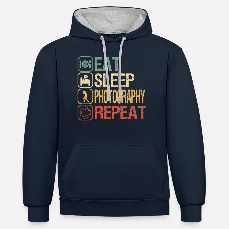 Fotograf - Kontrast-Hoodie - Navy/Grau meliert
