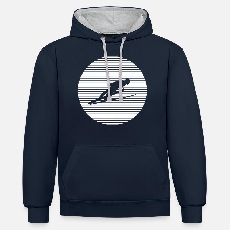 Saut à ski - Sweat à capuche contrasté - bleu marine/gris chiné