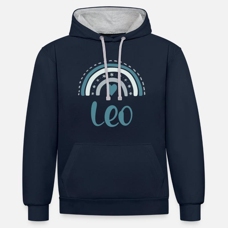 Leo Nom Arc-en-ciel - Sweat à capuche contrasté - bleu marine/gris chiné