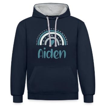 Aiden Name Regenbogen - Kontrast-Hoodie - Navy/Grau meliert - Vorne - Nico (186cm)