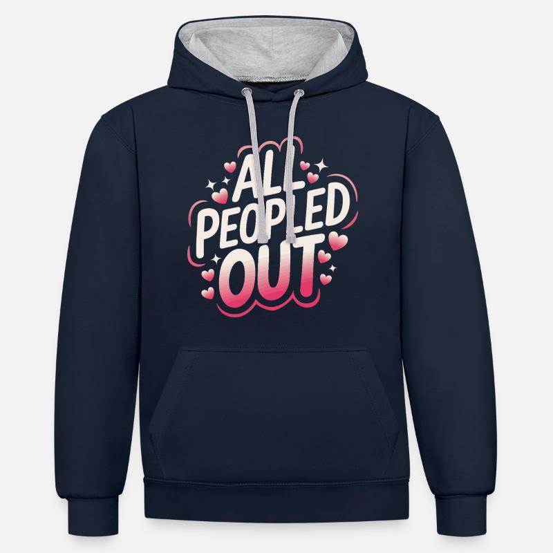 Introverti, antisocial, introverti - Sweat à capuche contrasté - bleu marine/gris chiné