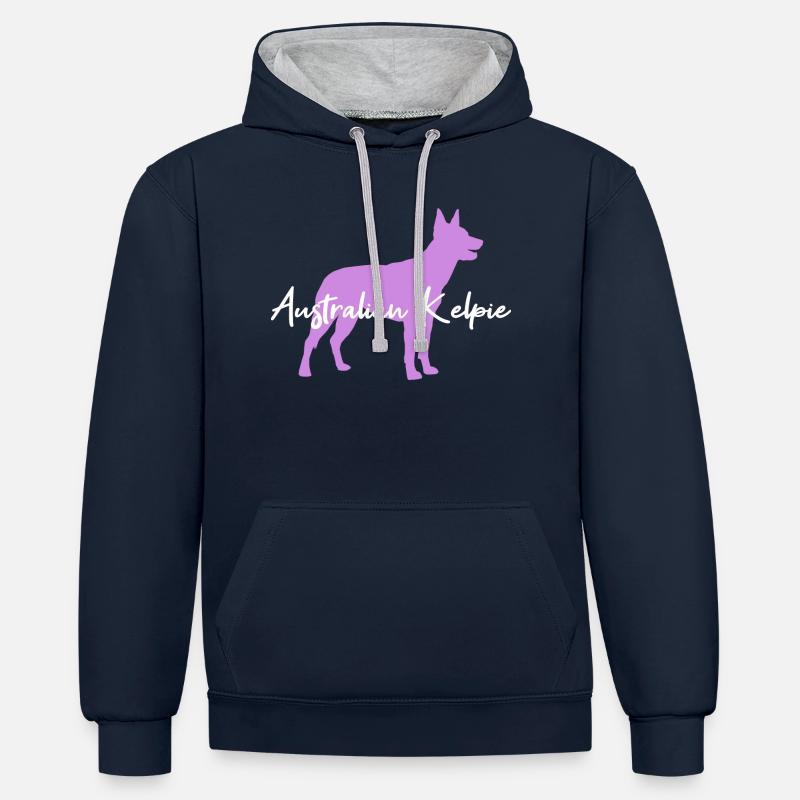 Australian Kelpie - Sweat à capuche contrasté - bleu marine/gris chiné