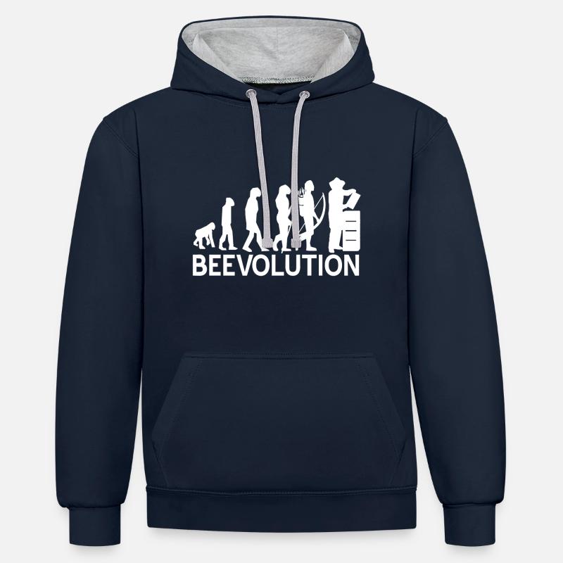 Abeilles Abeilles Evolution Apiculture - Sweat à capuche contrasté - bleu marine/gris chiné