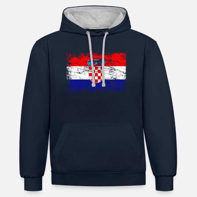 Drapeau de la Serbie - Sweat à capuche contrasté - bleu marine/gris chiné