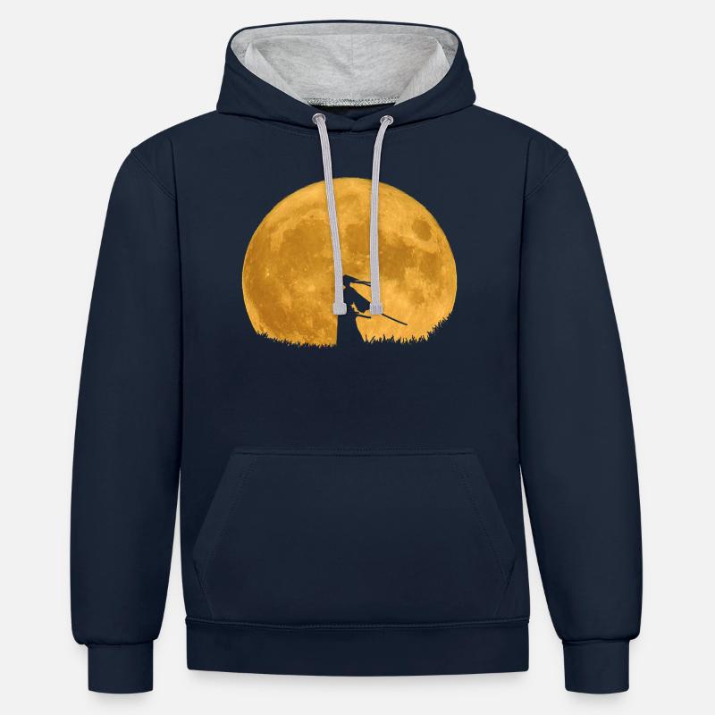 samouraï - Sweat à capuche contrasté - bleu marine/gris chiné