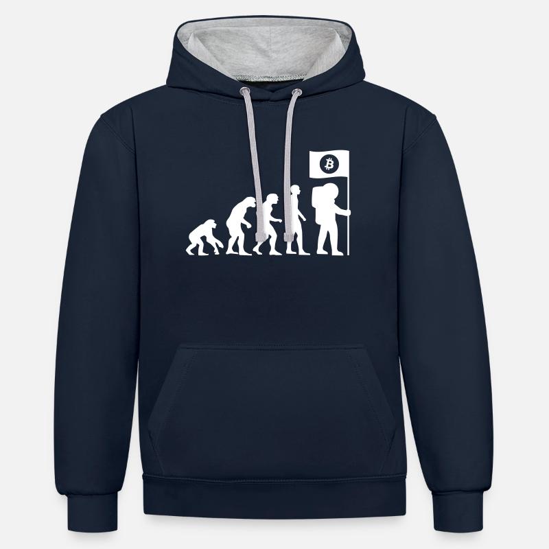 Bitcoin Crypto HODL Evolution - Sweat à capuche contrasté - bleu marine/gris chiné