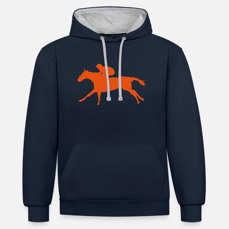 cheval course hippique - Sweat à capuche contrasté - bleu marine/gris chiné