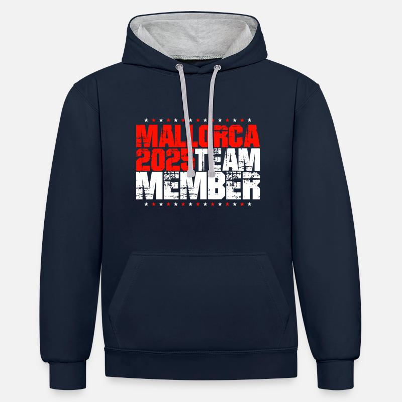 Majorque 2025 Équipe - Sweat à capuche contrasté - bleu marine/gris chiné