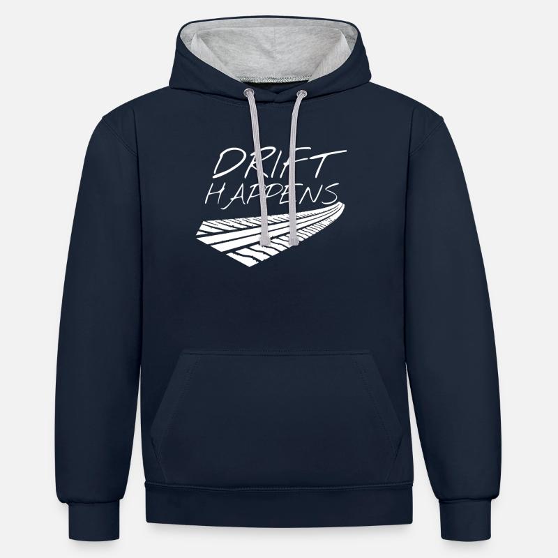 Drift Happens - Kontrast-Hoodie - Navy/Grau meliert