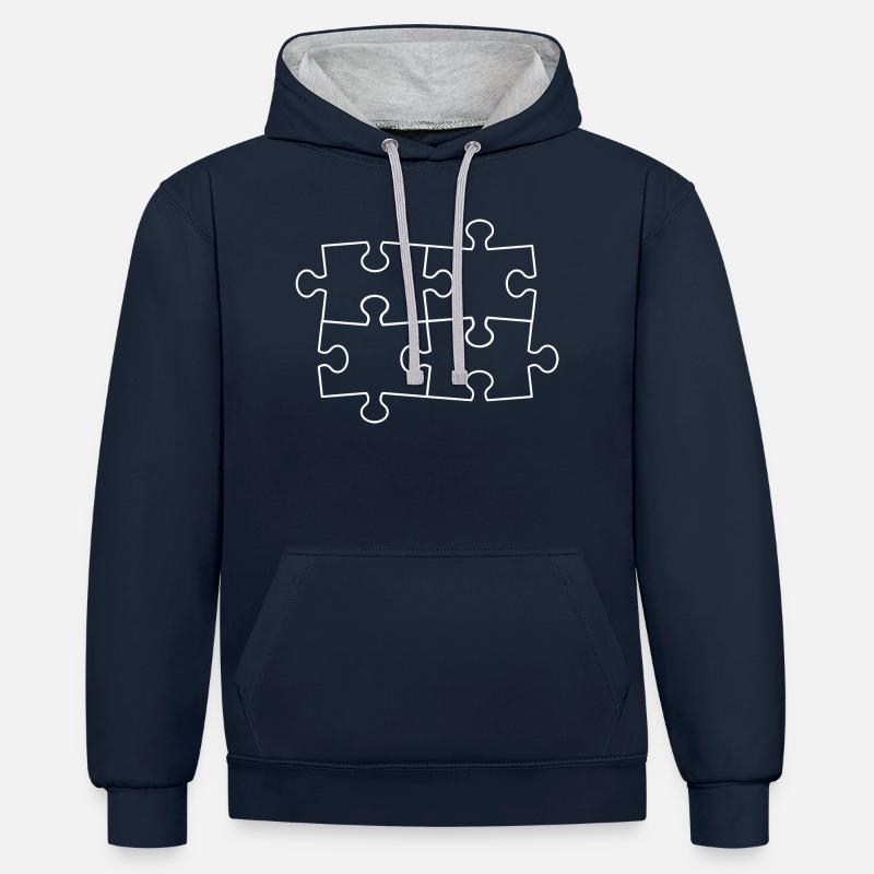 Puzzle / équipe - Sweat à capuche contrasté - bleu marine/gris chiné