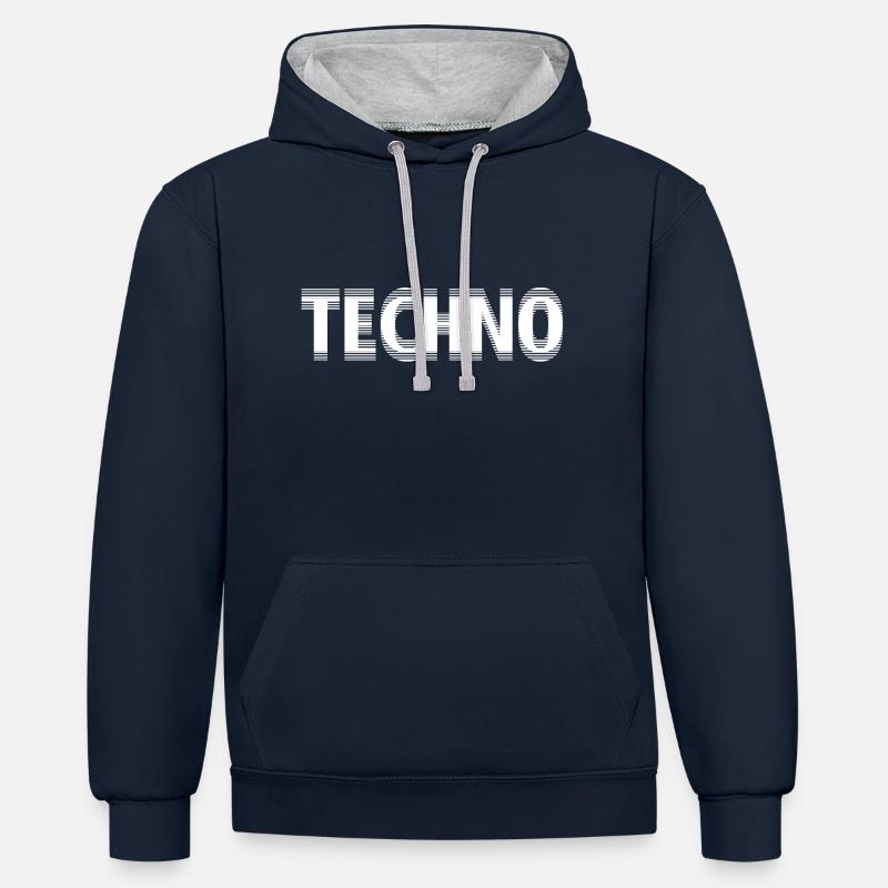 Techno - Sweat à capuche contrasté - bleu marine/gris chiné