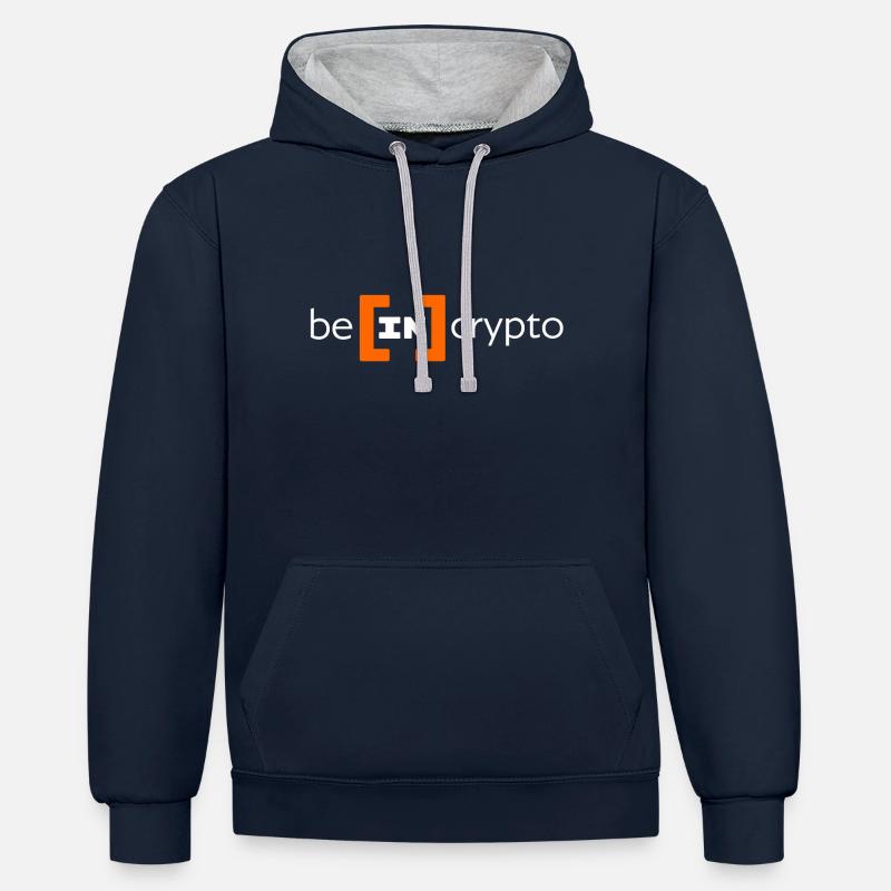 BeInCrypto - Avant - Sweat à capuche contrasté - bleu marine/gris chiné