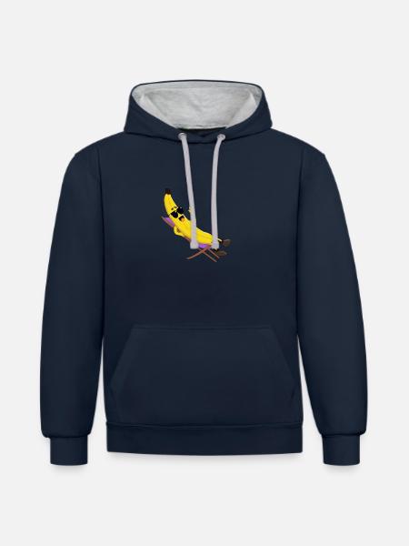 Banana in a folding chair - Contrast hoodie - navy/heather grey