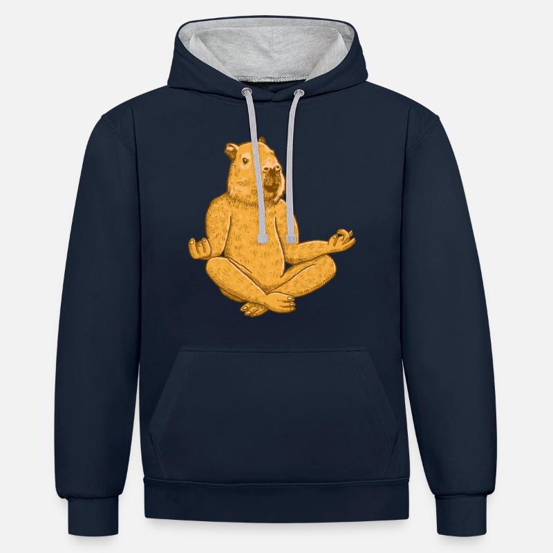 Exercice de yoga Capybara - Sweat à capuche contrasté - bleu marine/gris chiné