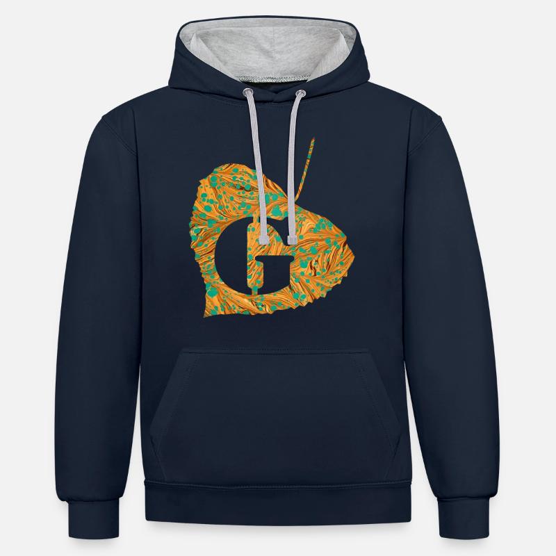 Feuille E 95 g - Sweat à capuche contrasté - bleu marine/gris chiné