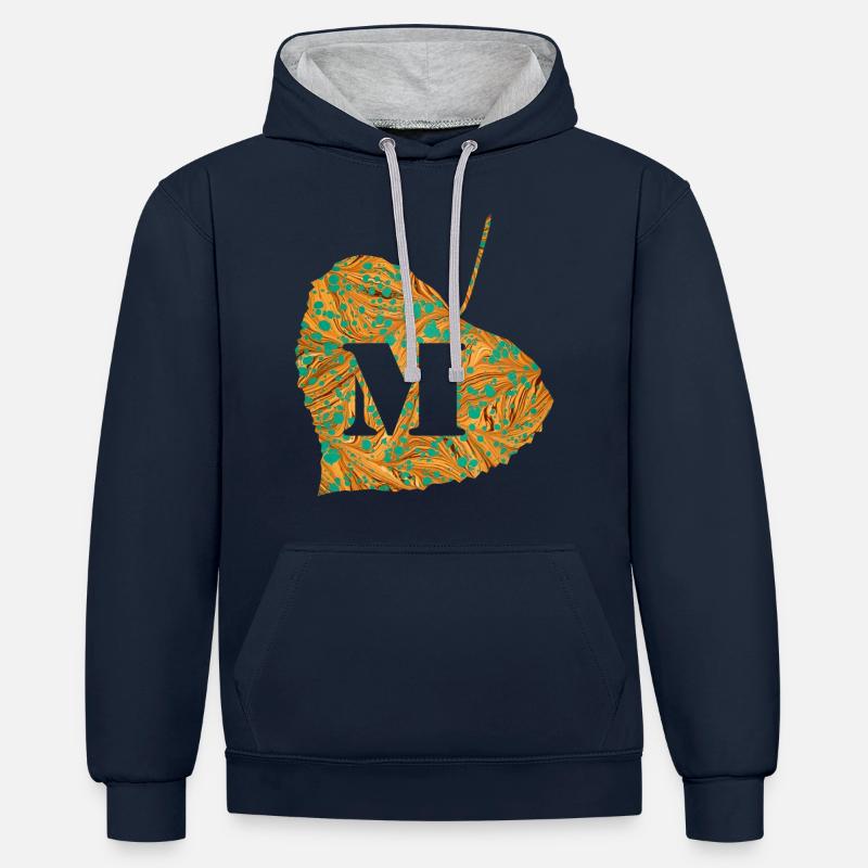 Feuille E 95 m - Sweat à capuche contrasté - bleu marine/gris chiné