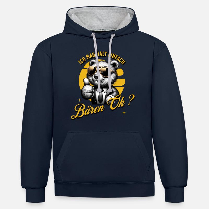 J’aime juste les ours - Sweat à capuche contrasté - bleu marine/gris chiné
