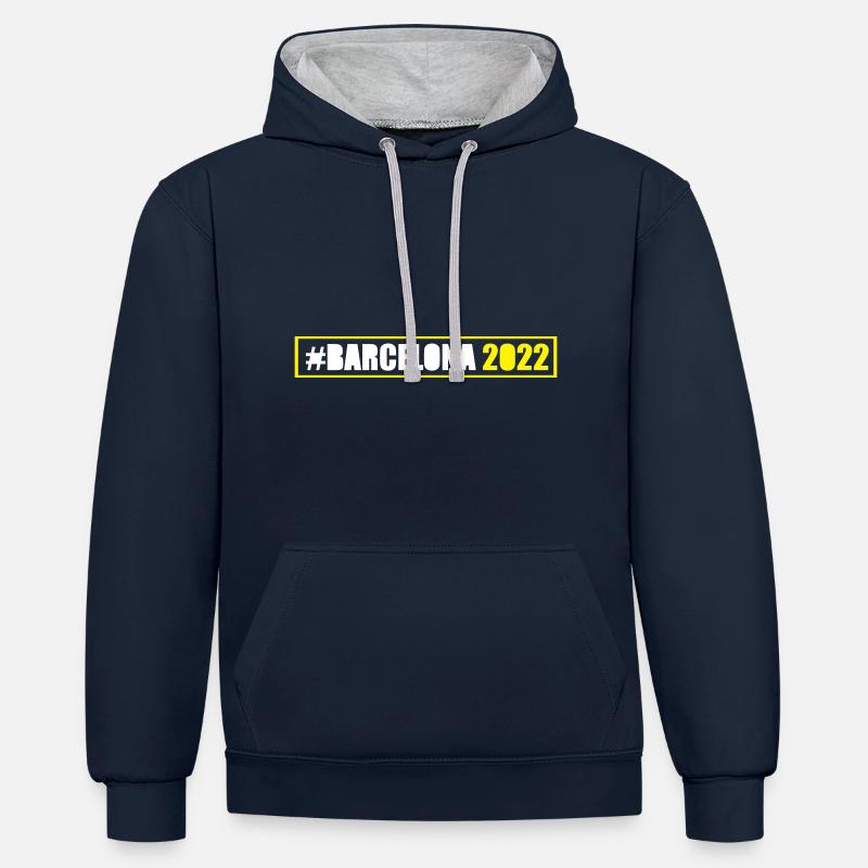 Barcelone 2022 - Sweat à capuche contrasté - bleu marine/gris chiné