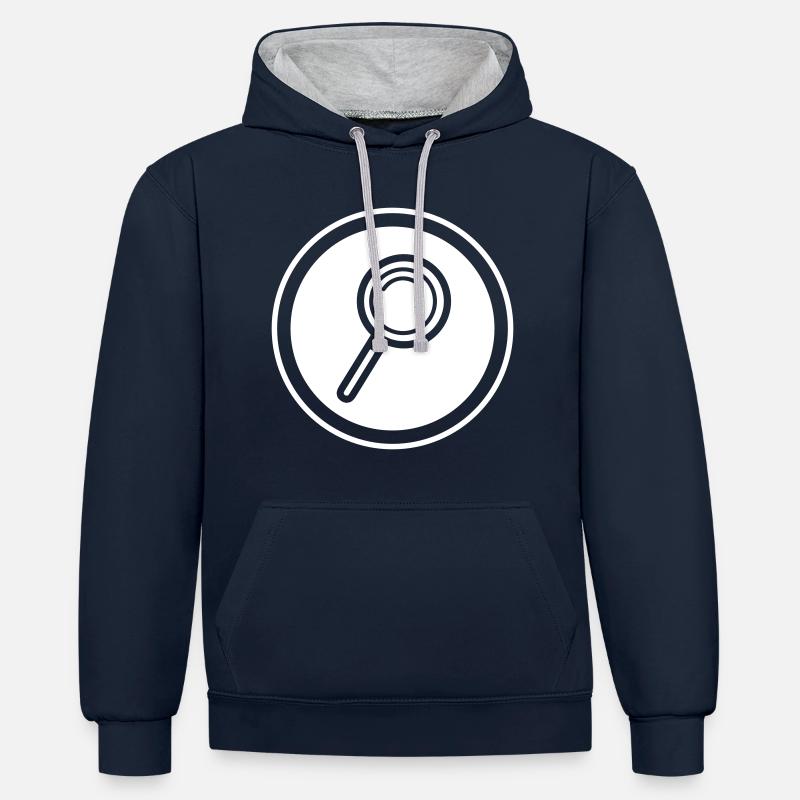 Icône de loupe - Sweat à capuche contrasté - bleu marine/gris chiné