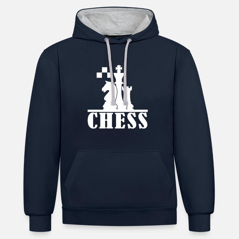 échecs - Sweat à capuche contrasté - bleu marine/gris chiné